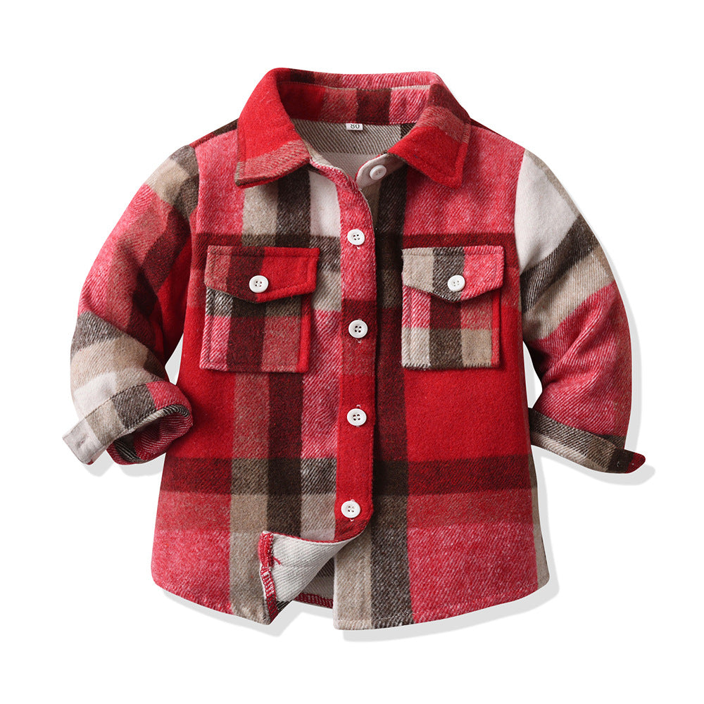 New spring/autumn boys' plaid shirt, preppy style cotton top, kids' plaid shirt, long-sleeved shirt for boys and girls