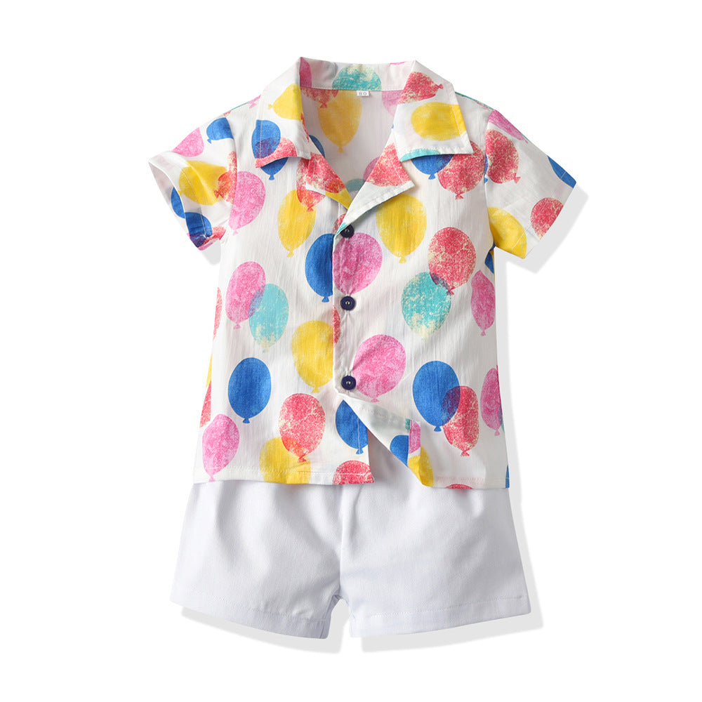 Korean style children's clothing wholesale live stream source: boys' printed cotton short-sleeve shirts and shorts, creative kids' matching family outfits for brothers and sisters