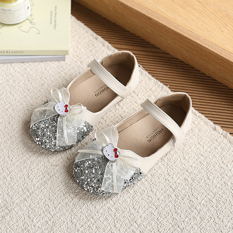 Vancahao  spring/autumn new collection: little girl's bow-tie princess crystal shoes, rhinestone ballet flats, dance shoes