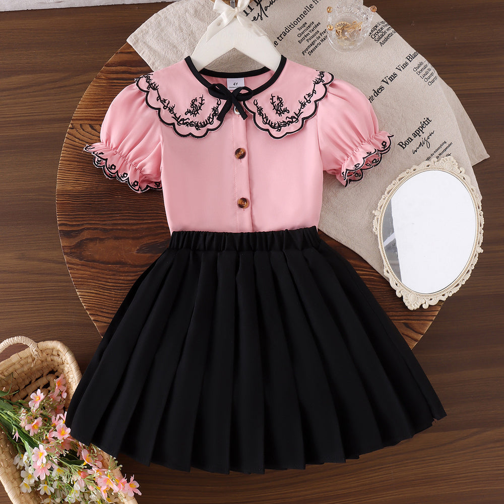 exclusive for european and american girls, new pink shirt + pleated skirt for babies