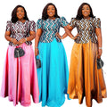 Aliexpress cross-border plus size midi skirt + t-shirt dress african women's crystal satin print two-piece skirt set