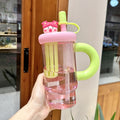 Summer high-looking tea warehouse plastic cup cartoon large capacity handle straw cup student outdoor portable ice straw