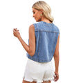 European and american cross-border  spring new arrival: washed slim-fit collarless denim cropped vest cardigan top for women