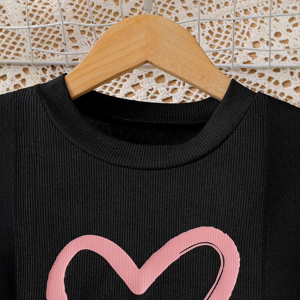 spring/autumn casual new style girls' bubble sleeve printed top + heart-shaped a-line skirt set