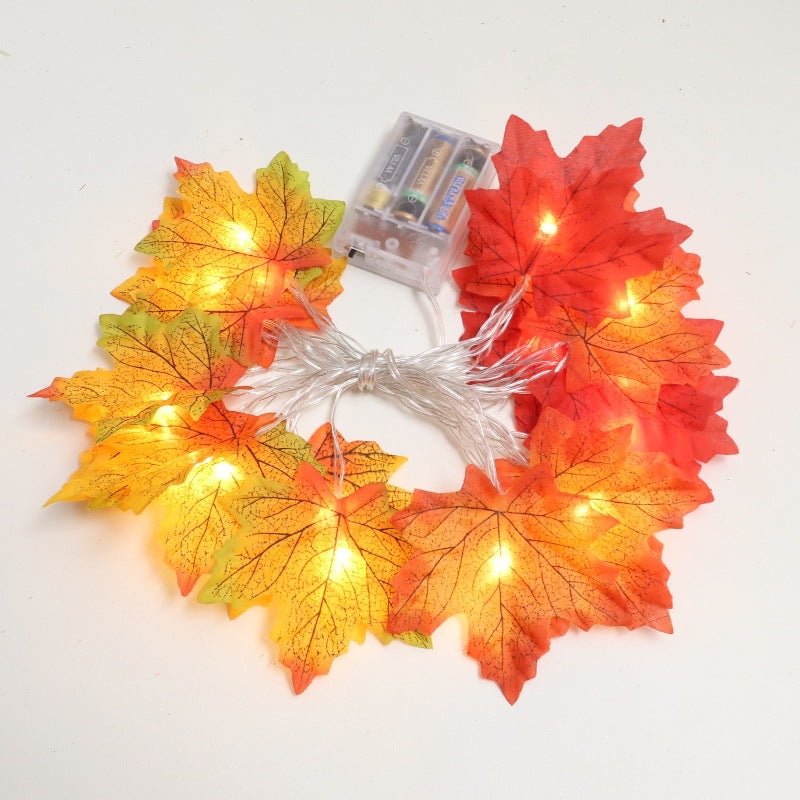 LED simulation four-color maple leaf Thanksgiving decorative light string battery box light string
