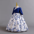 New in stock girls floral evening dress chiffon long sleeves princess dress model catwalk dressgirl dress
