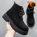 2025 men's winter new arrival: fleece-lined warm cotton shoes, high-top leather boots, british style chunky sole non-slip height-increasing martin boots