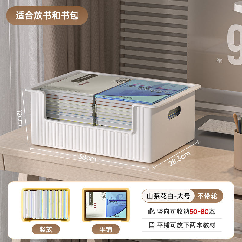 Under-desk book storage box with universal wheels - movable bookcase for students, classroom use, desktop book organizer, bookshelf