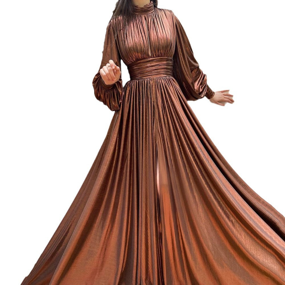 Amazon's new  spring summer popular color waist hanging neck large swing sexy avocado green dress long skirt