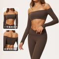 Amazon nude sports tops women's short one shoulder strap breast pad breathable high elastic quick dry yoga long sleeves 2588