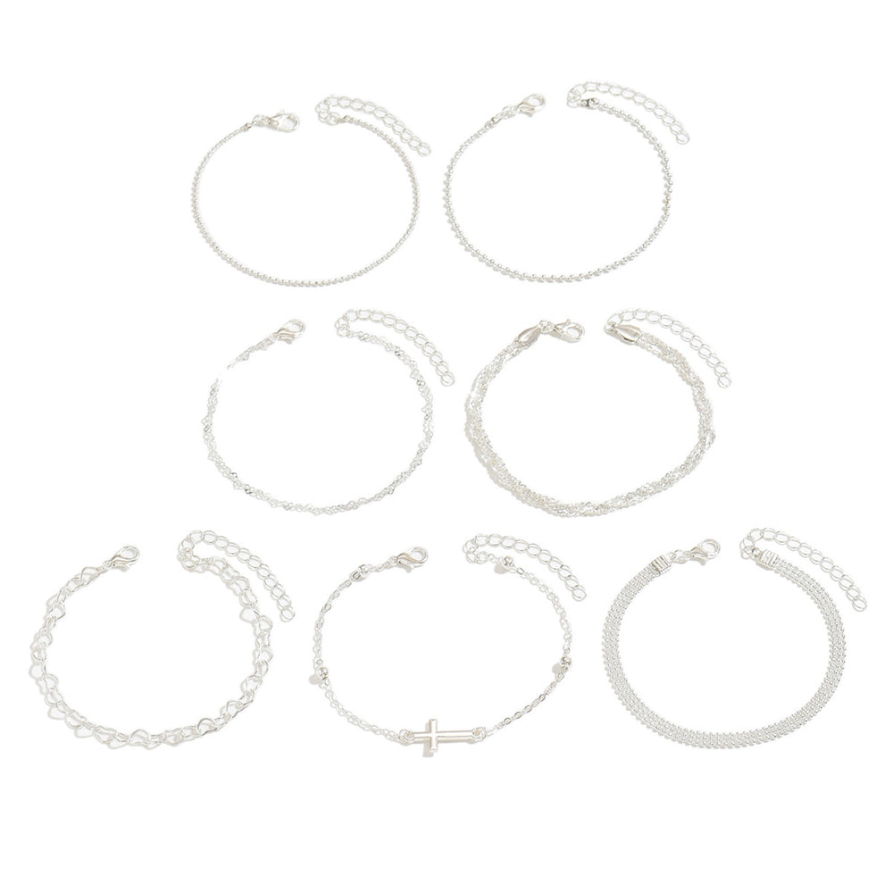 European and american cross-border retro layered bracelet set - 7 piece fashionable and elegant cross & heart hollow-out jewelry set