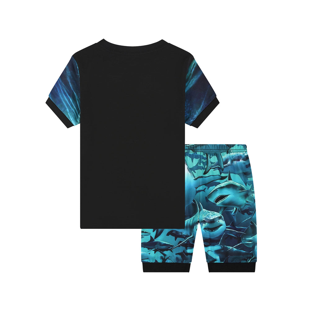 sourcing 3d digital print deep sea blue whale adventure pajama set - short sleeve top & shorts (2-piece)