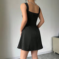European and american cross-border   summer new fashion dress - elegant solid color spaghetti strap square neck mini dress for women