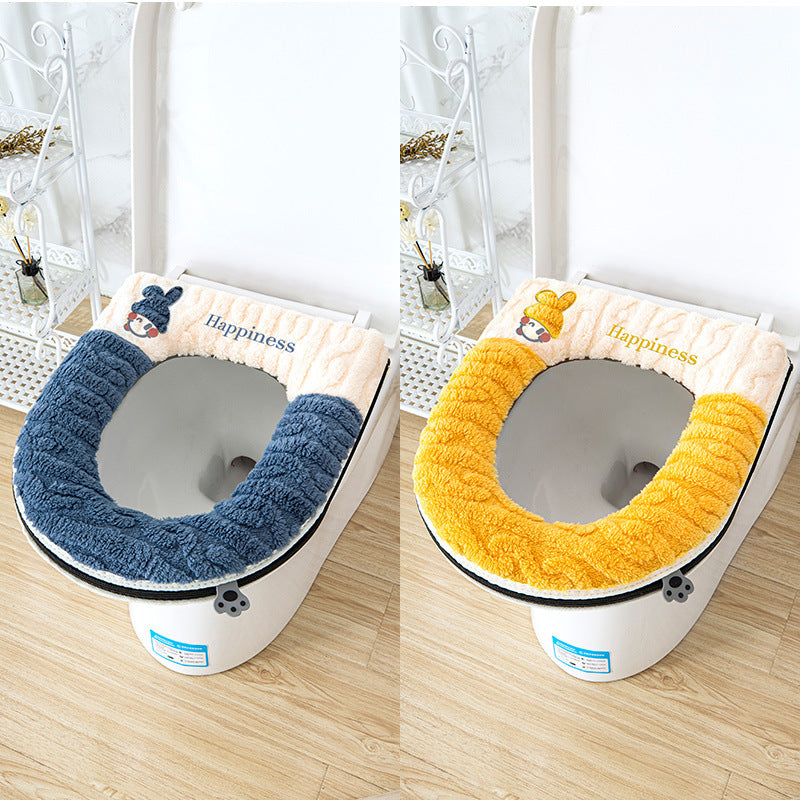 Toilet mat winterfor homewintercute cushion washablefall and winterthickened zipper toilet cover toilet mat