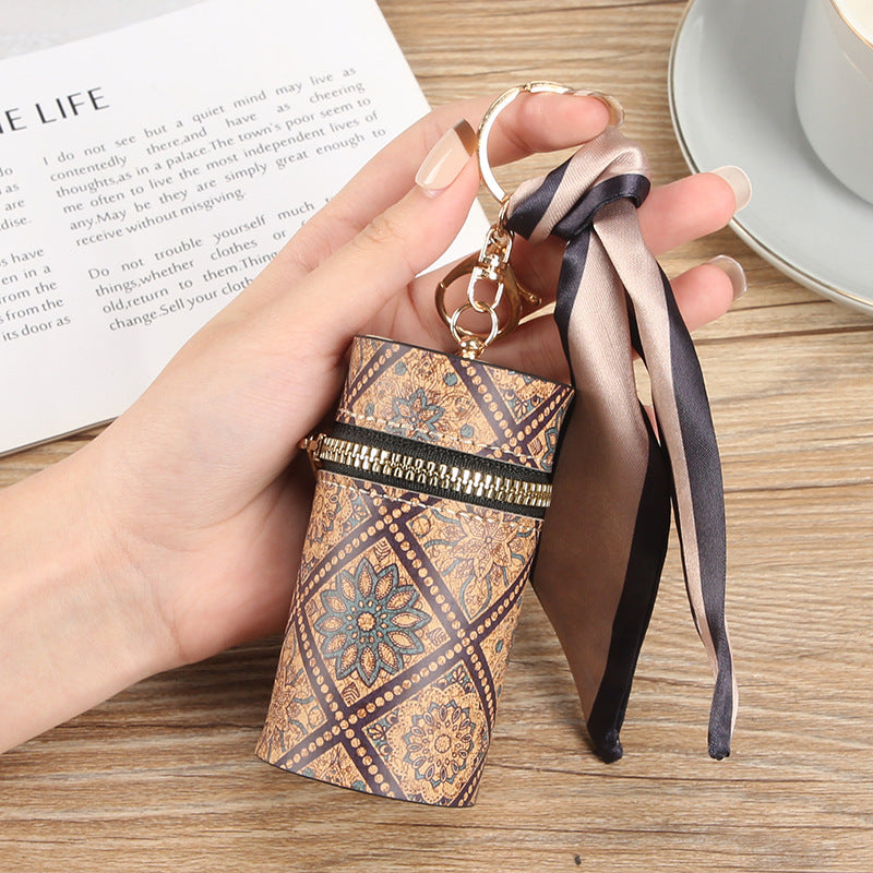 Manufacturer spot cardboard wood grain mouth red envelope drum fashionable student coin bag portable multi-functional bag pendant