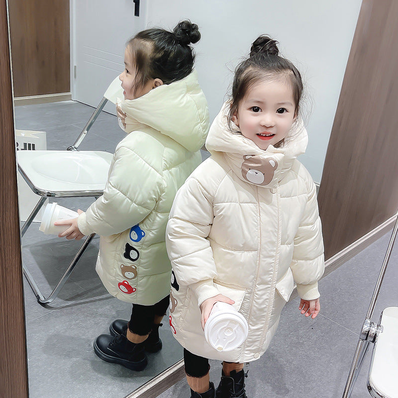 Girls' winter korean style down cotton coat,  new fashionable mid-length thickened padded winter jacket for baby girls