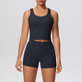 New arrival: cross-border double-sided brushed solid color breathable tank top and shorts yoga set - activewear two-piece for running and fitness