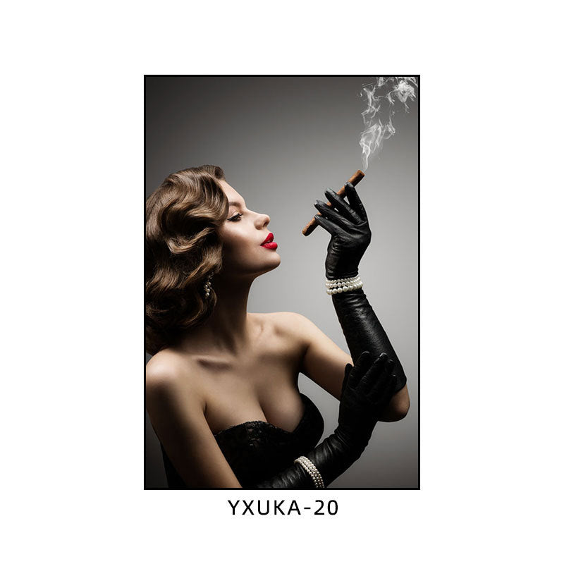 Cigar painting American bar club nightclub ktv box wall decoration painting whiskey winery beautiful woman mural