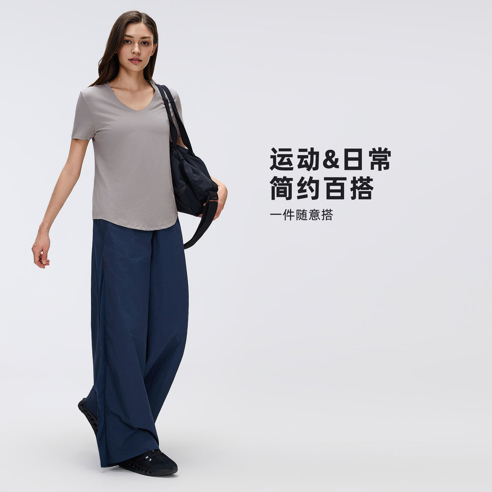 Women's yoga short-sleeve running t-shirt - loose fit, slimming, workout top - summer lightweight - d26087