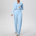 pure color brushed tight high-elastic vest wide-leg long three-piece set sports running fitness yoga suit