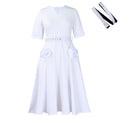 D576 women's foreign trade summer  new fashion v-neck elegant short sleeve cinched waist a-line dress plus size european and american style dress