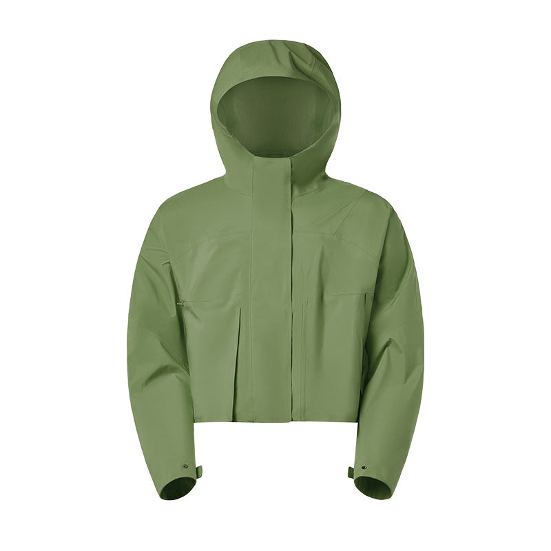 Sbs zipper waterproof windproof breathable hiking jacket women's short hooded outdoor mountaineering jacket daw013