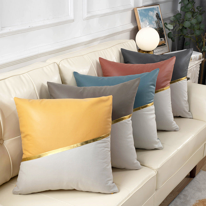Modern casual sofa pillow no-wash technology cloth cushion pu inset cushion american patchwork pillow cover with core