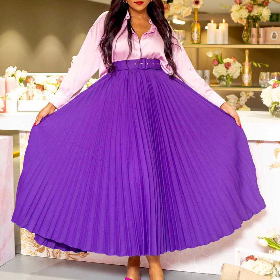 D293p with belt european and american clothing new arrival high waist large skirt mid-length pleated elegantdrapedexport skirt