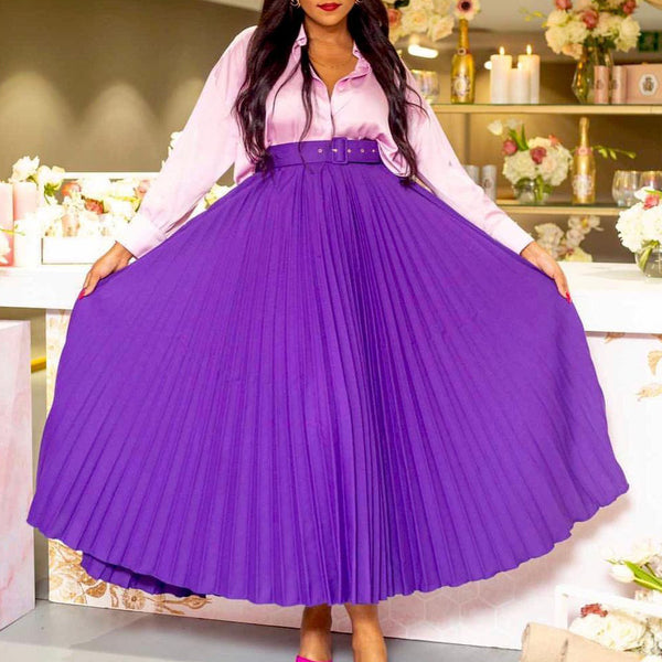 D293P with belt European and American women's clothing new high waist large skirt medium and long pleated temperament drape  skirt