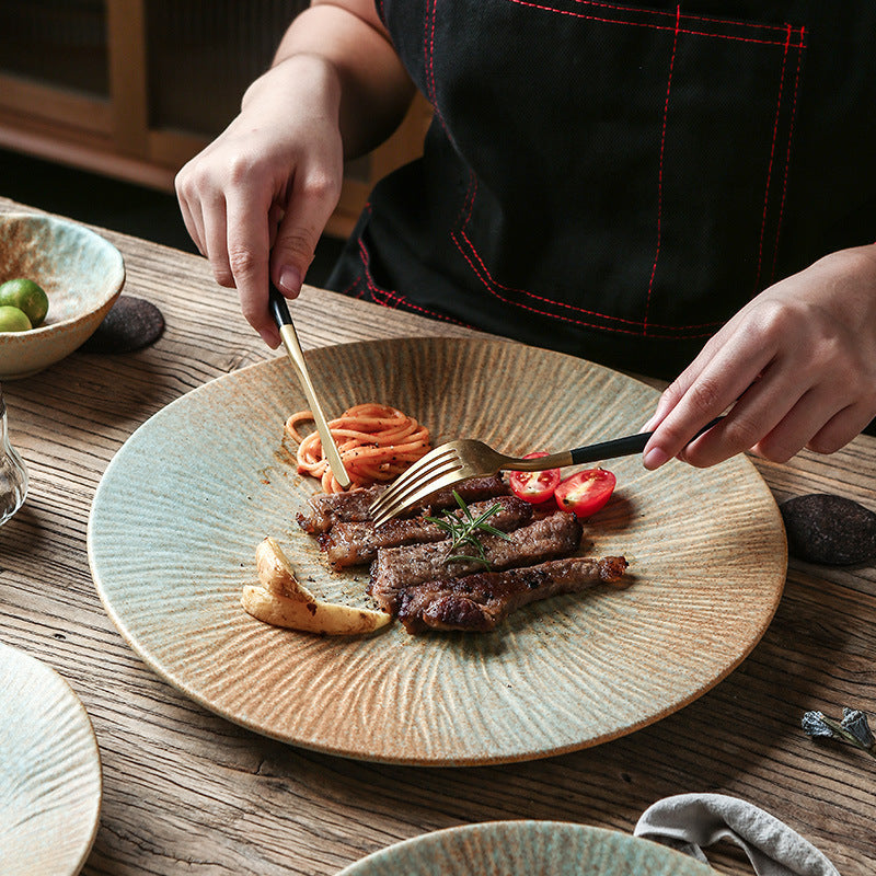 New creative ceramic plates - japanese retro round dinner plates, steak plates - wholesale for home and hotel tableware manufacturers