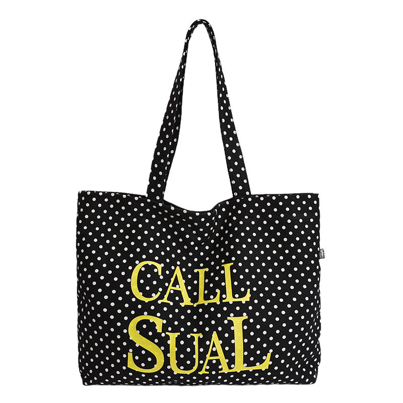 Casual and lazy style letterprintingsatchel bag koreanniche style polka dot canvas bag large capacity work clothing tote bag