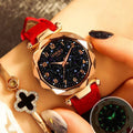 New wholesale women's watches, fashionable and trendy digital face ladies' student starry sky dial quartz wristwatch with leather strap