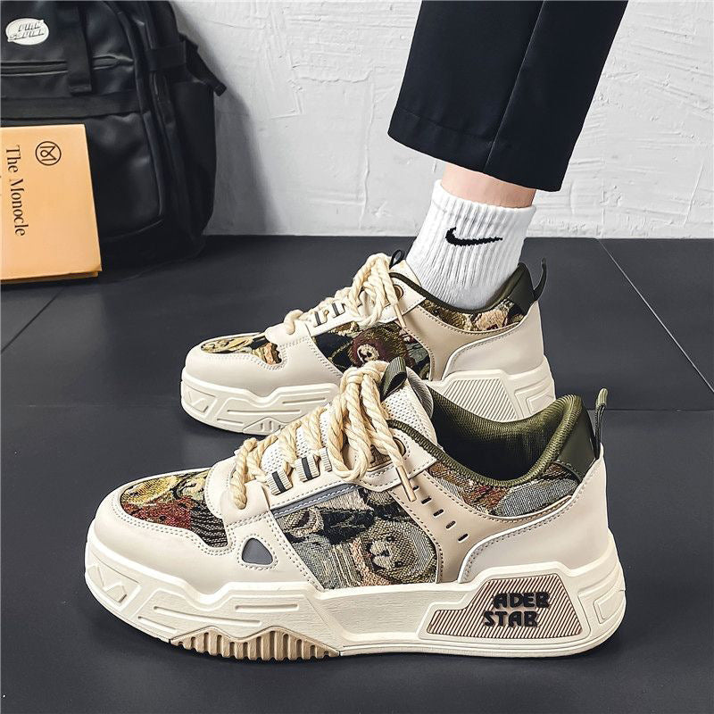 Men's winter breathable versatile casual designer sneakers - unique skate shoes for teens, thick-soled height-increasing canvas trendy footwear