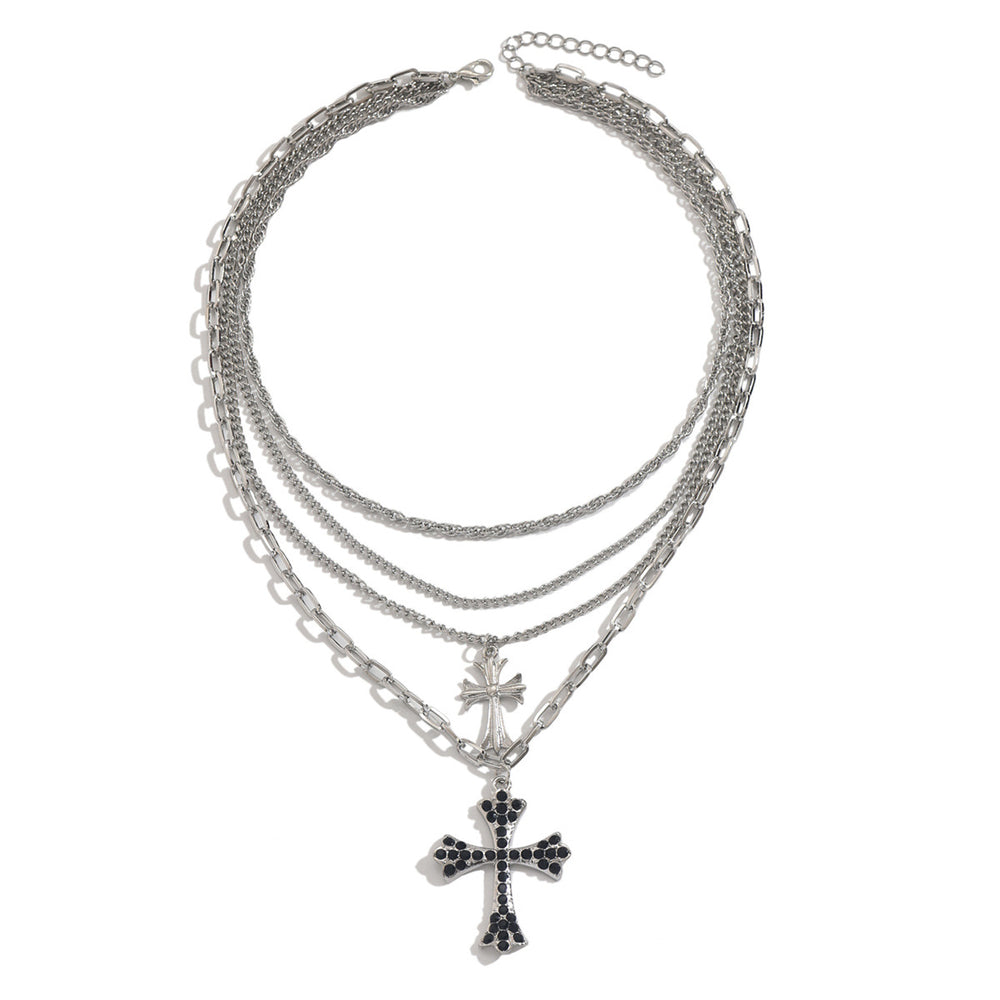 Hip-hop choker wholesale, european and american cross-border jewelry, multi-layered stacked cross pendant necklace, women's high-end collarbone chain