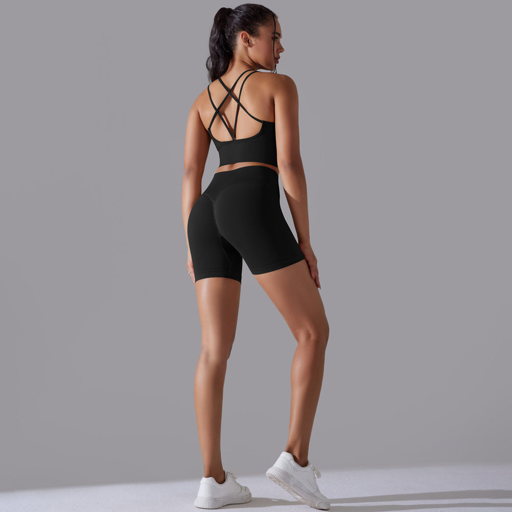 new high-waisted peach lift butt leggings set - activewear with racerback yoga top for running, training, and fitness