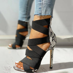 Women's high heel sandals - summer collection: european & american style, roman-inspired, ultra high stiletto heel, elastic band, closed back, back zipper - wholesale