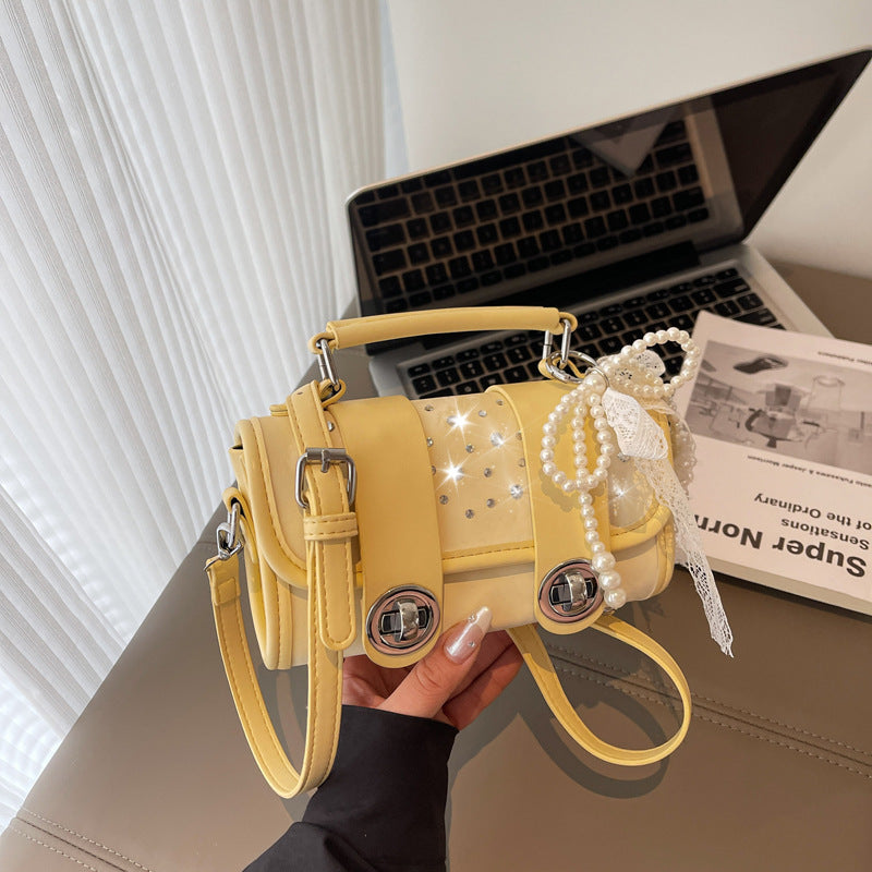 Fashion niche design diamond-encrusted small square bag 2025 summer new fashionable foreign style Cambridge bag simple shoulder messenger bag