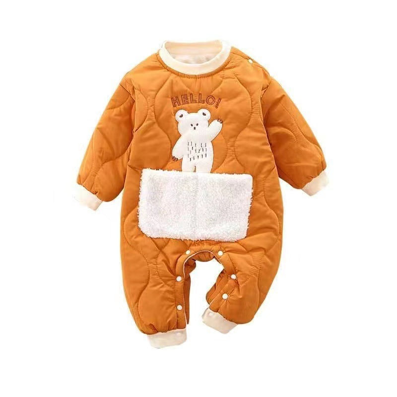 Newborn baby autumn/winter quilted romper, long-sleeved outfit for baby boys and girls, winter pullover crawling suit, onesie