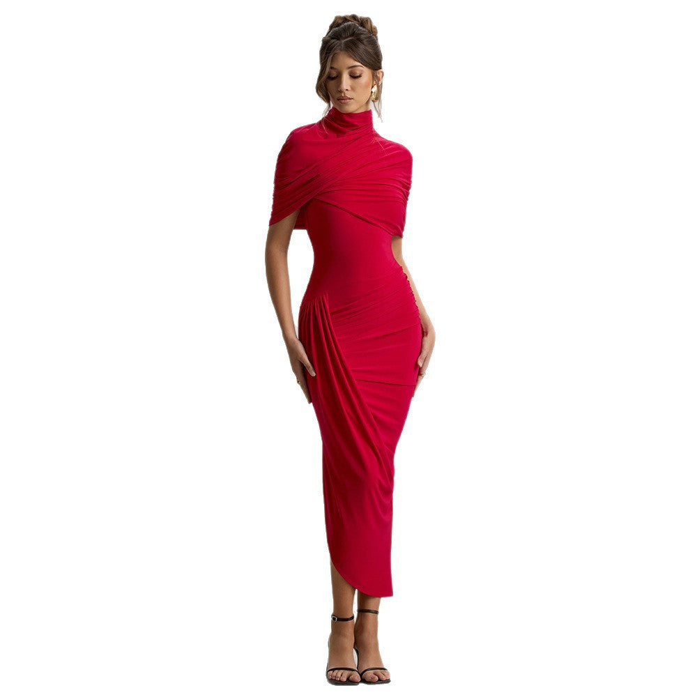 European and american women's clothing  spring new collection: solid color fashion shawl, asymmetrical ruched bodycon mini dress with open back