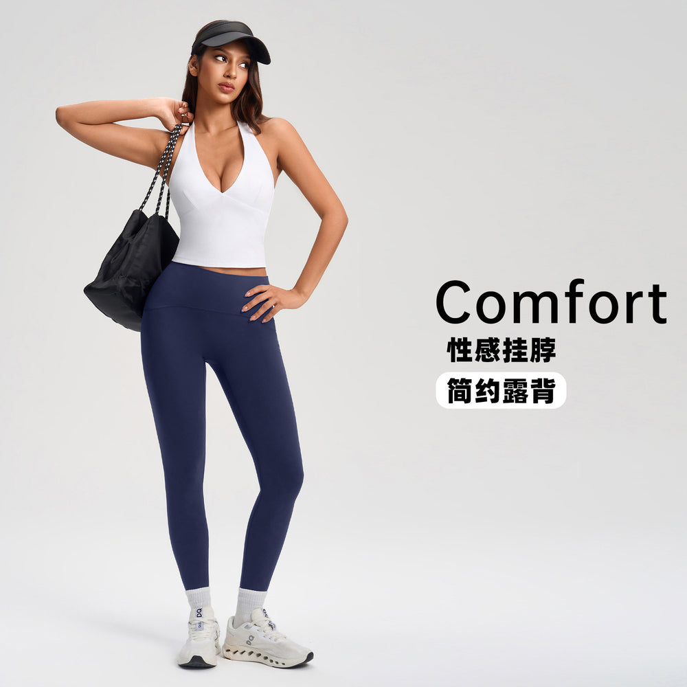 Deep v neckhalter style vest female sexyshortbackless free bra fitness yoga wear topsyg-1006