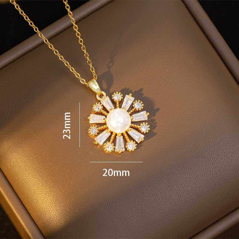 [titanium steel] necklace women's fashioneasiest for match pearl pendant earrings niche style design accessible luxury classy clavicle chain jewelry