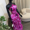 European and american cross-border women's fashion:  summer new collection - sweet halter neck printed top with ruffled hem midi skirt set