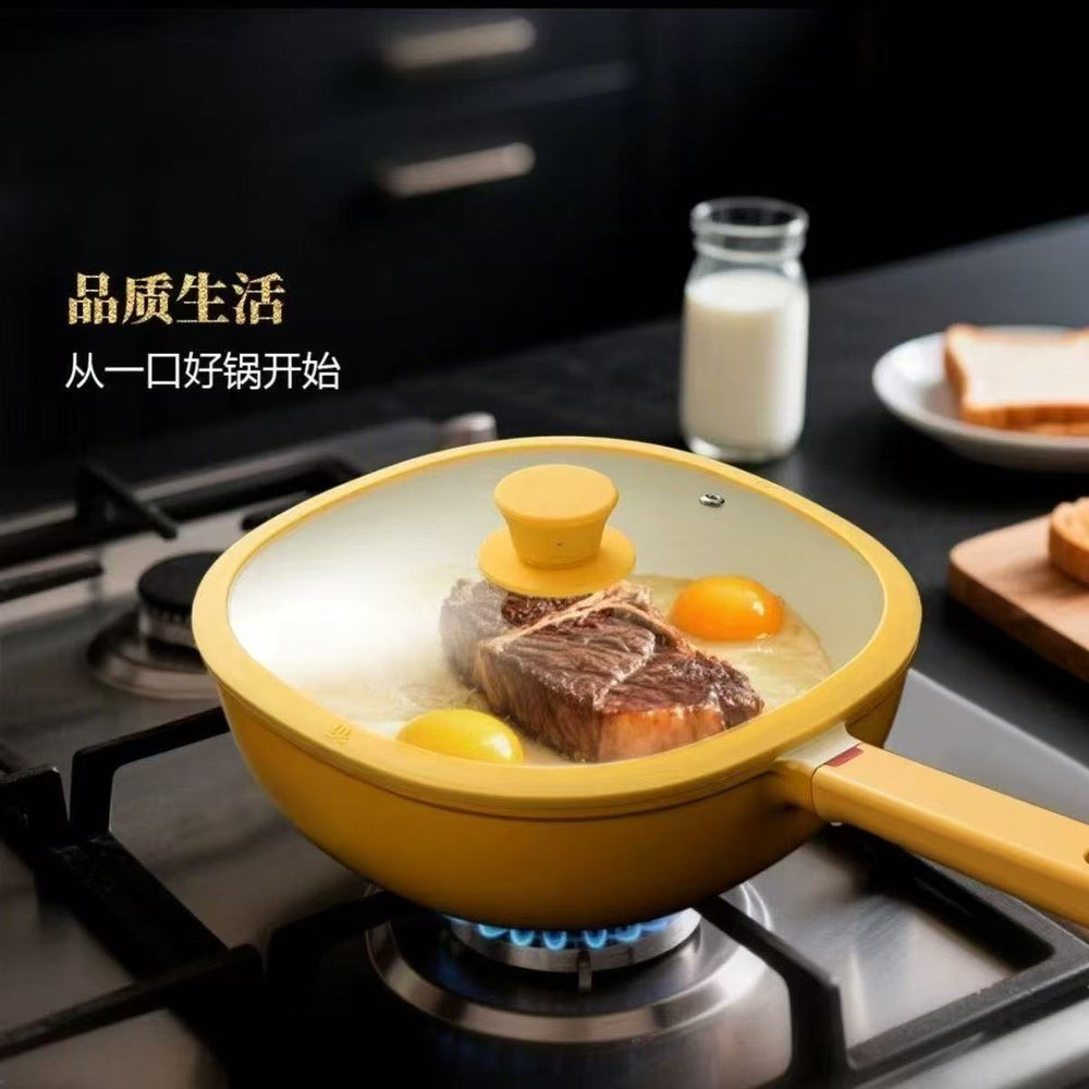 New arrivalpopular square wok wiji titanium non-stick wok for home lightweight small wok milk yellow food supplement pot wholesale