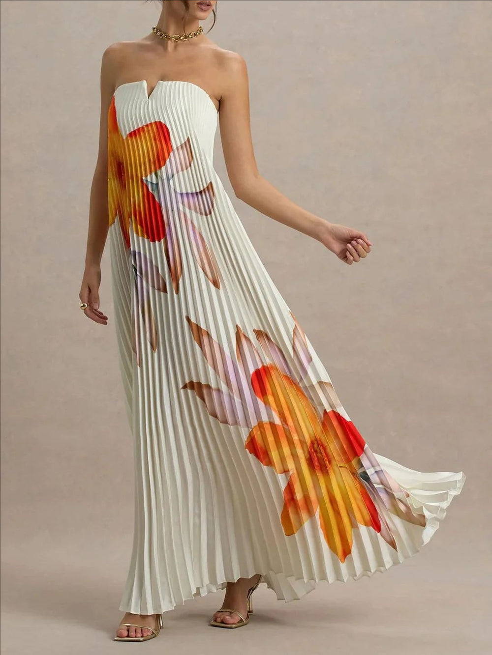 Independent station new arrival cross-border fashionexportprintingtube toploose heavy industry pleated long frenchdress