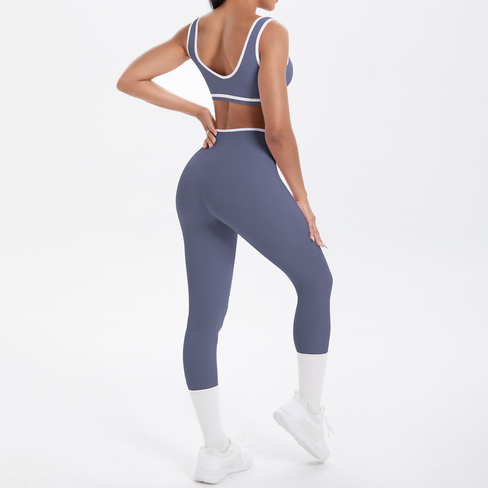 Cross high waist sports suit women's contrast color nude tight yoga clothes quick-drying breathable outdoor running fitness suit