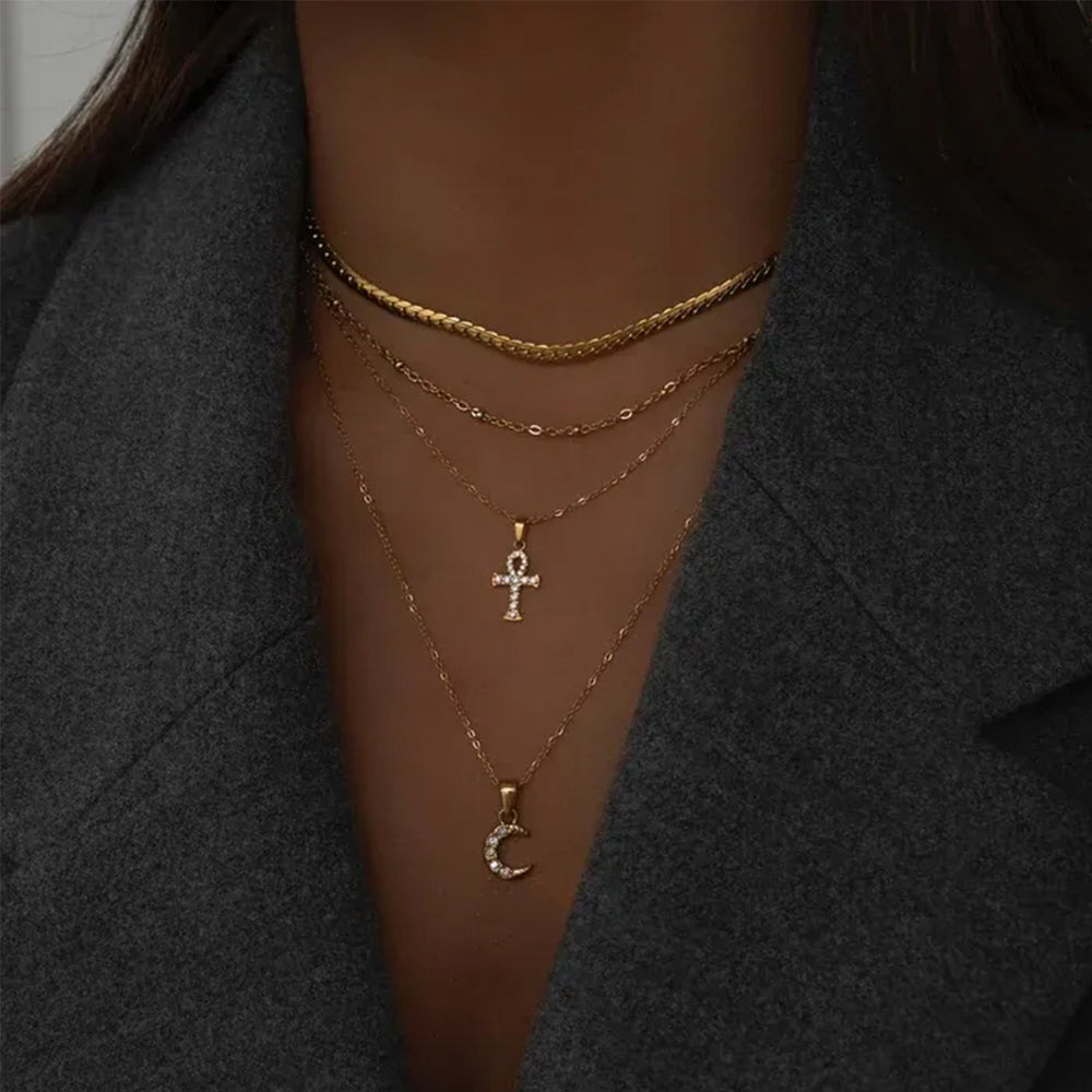 Sweater chain long wholesale european and american cross-border jewelry easter cross pendant personalized moon multi-layer clavicle chain