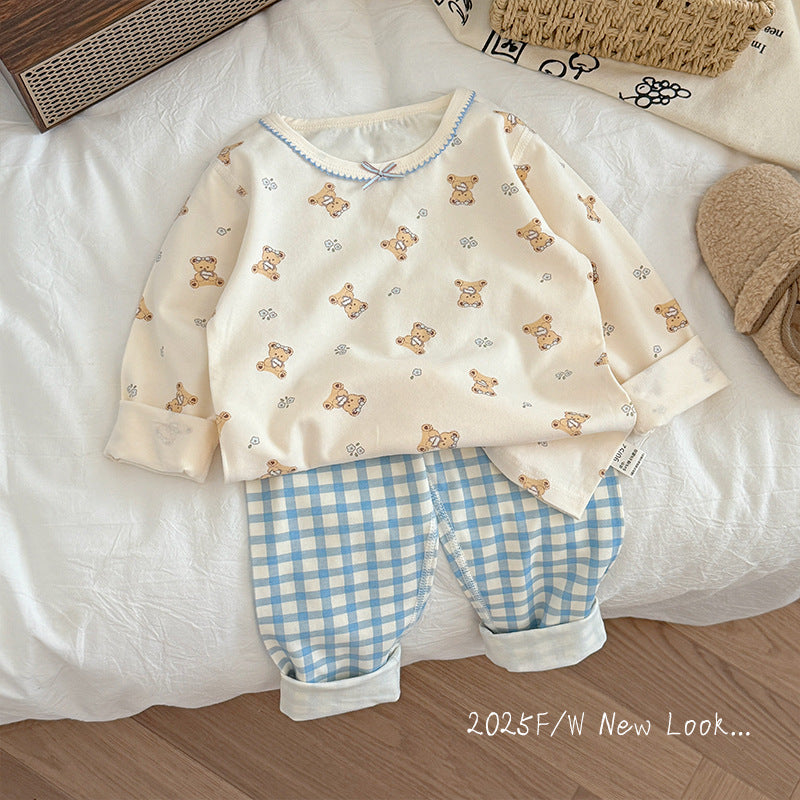 Kidspure cotton autumn clothes autumn trousers intimates xinjiang long-staple cotton new arrivalkidslong sleeves home clothes boys and girls suit