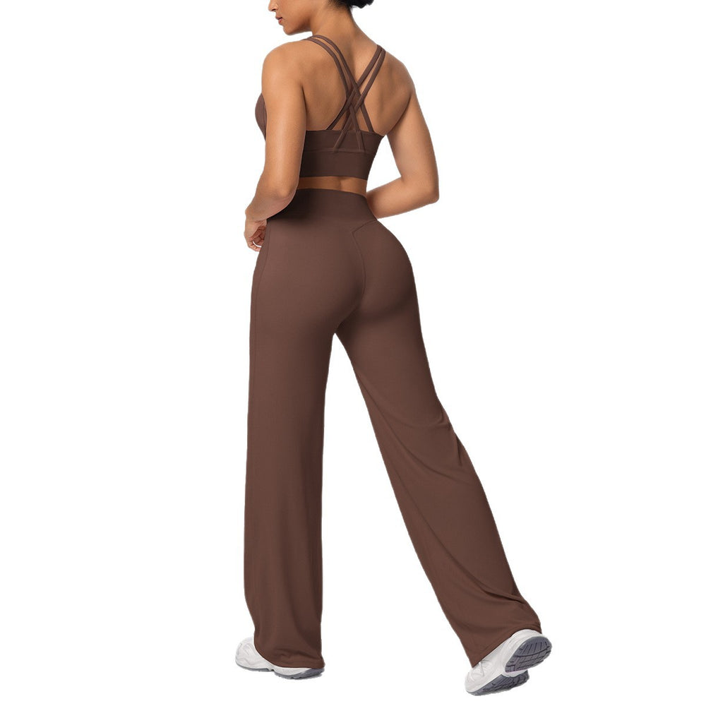 Fashion cross-border nude cross-back bra casual sports hip lifting loose pants fitness yoga wear two-piece set for women