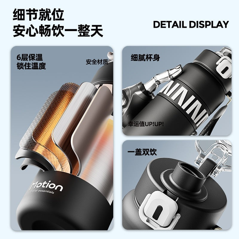 Outdoor bouncing double drink thermos cup 316 stainless steel straw water cup sports thermos portable wholesale customized