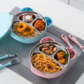 Wholesale stainless steel kids' meal set: baby suction plate, insulated water-filled bowl, divided plate, and weaning food utensil set